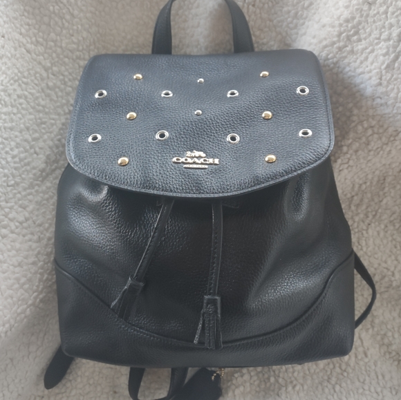 Coach pebbled leather with studs and gromets backpack purse - Picture 2 of 11
